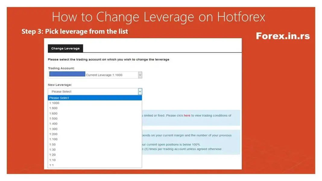 drop-down menu to choose leverage in hotforex account