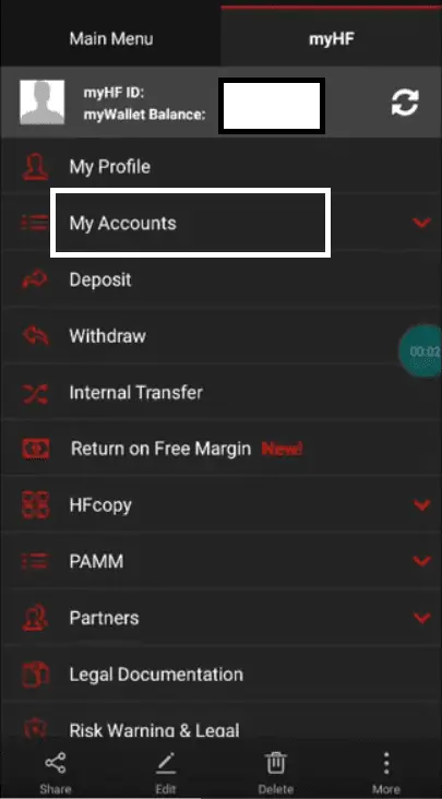 hfm app change password in my accounts