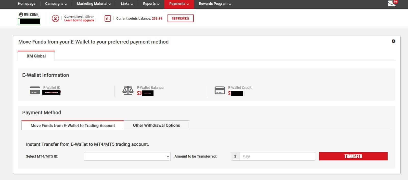 xm payment dashboard