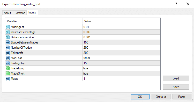 forex grid EA input options 