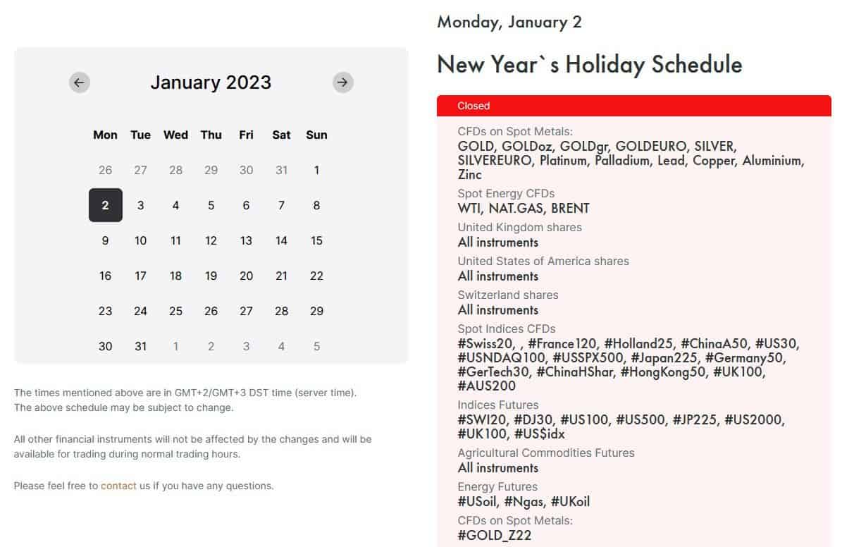 fxpro new year trading days