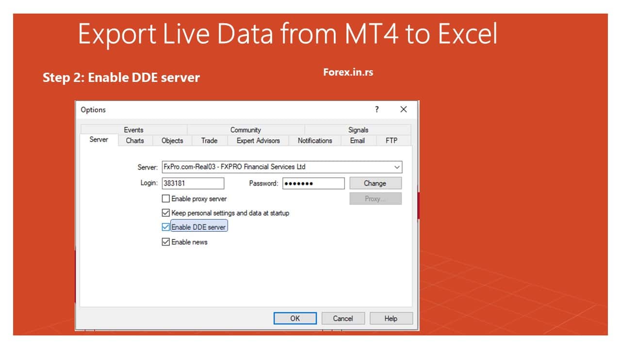 Enable DDE server in MT4