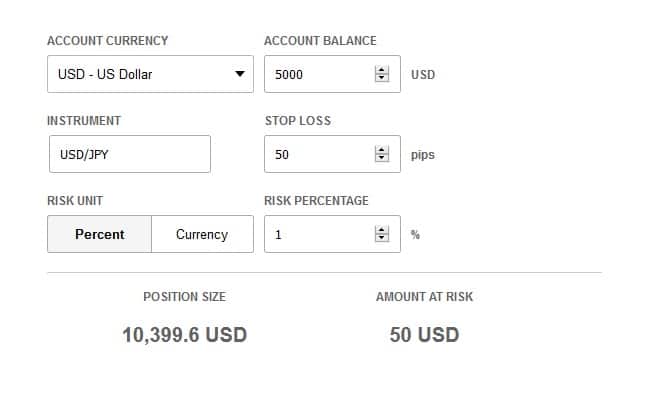 Forex lot size calculator screenshot example