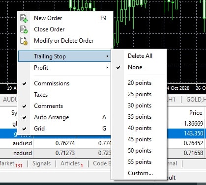 how to set trailing stop in MT4