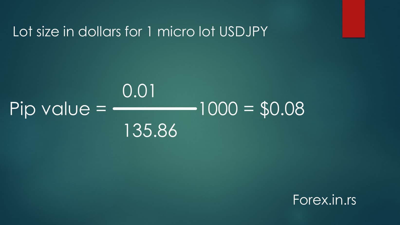 formula to calculate 1 micro lot in dollars for usdjpy