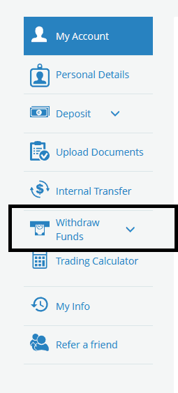 how to withdrawl money from Avatrade - navigation bar