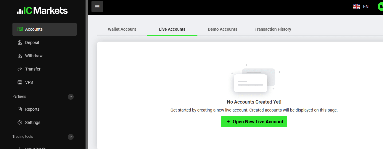 brokerage dashboard where you can access and add money to metatrader accounts