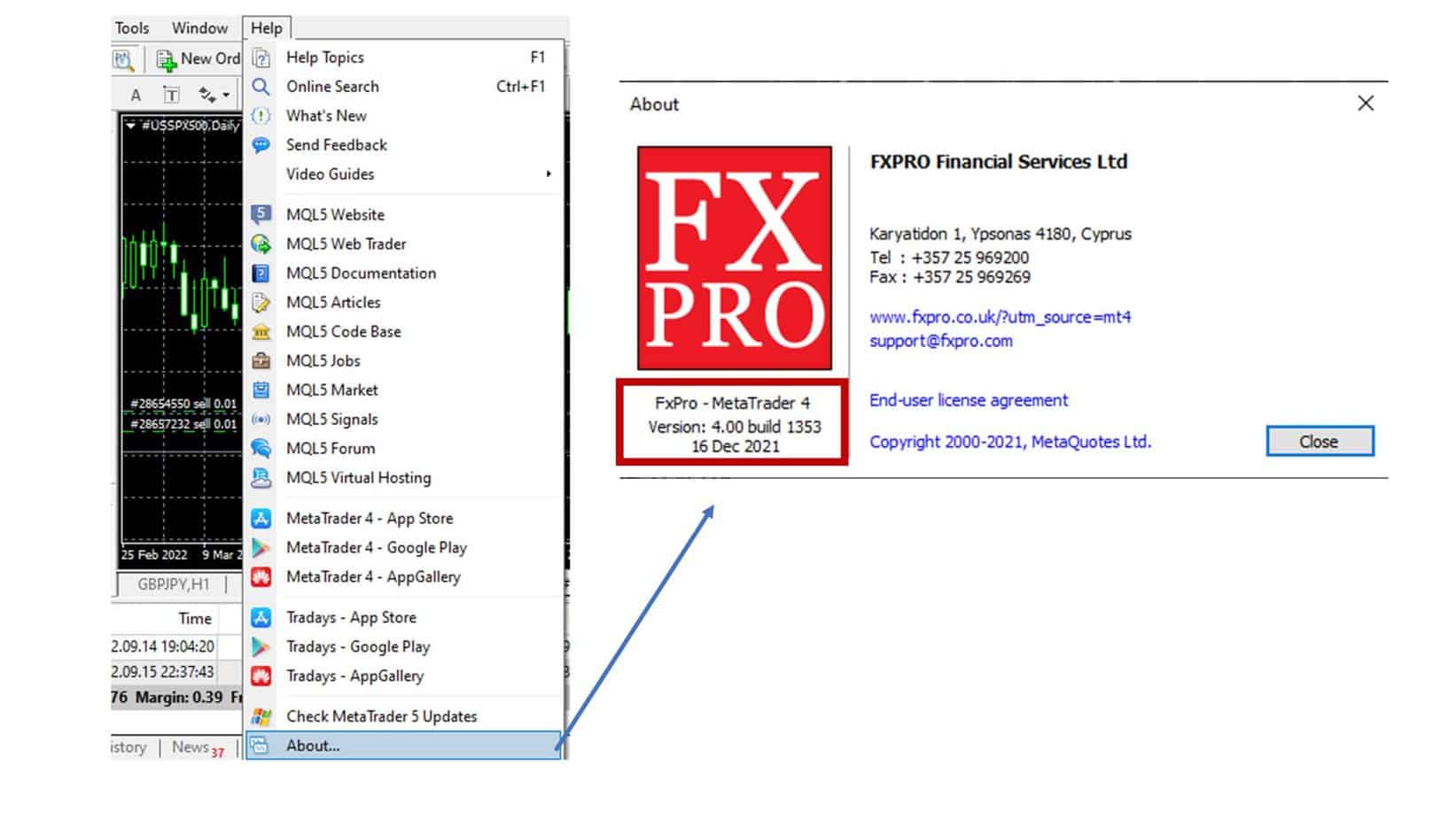 check MT4 version in about page - old version number