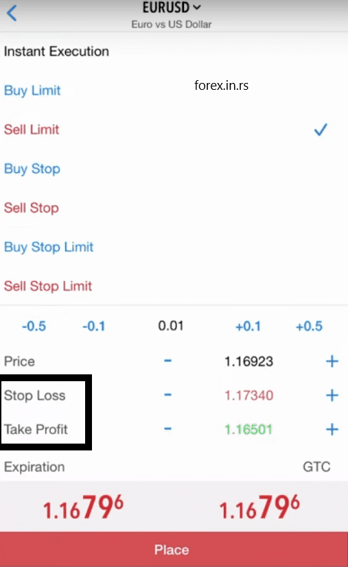 how to set stop loss and take profit in mt5 android