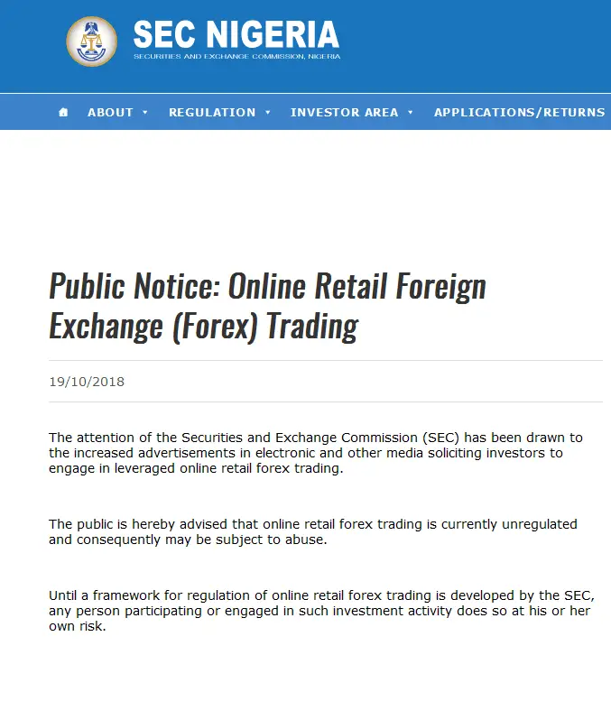 sec nigeria about forex trading