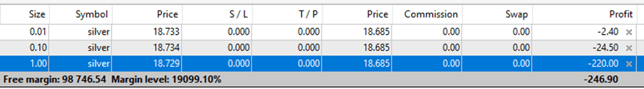 silver trades from mt4 platform and pips