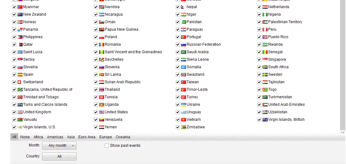 how to choose countries in forex holiday calendar