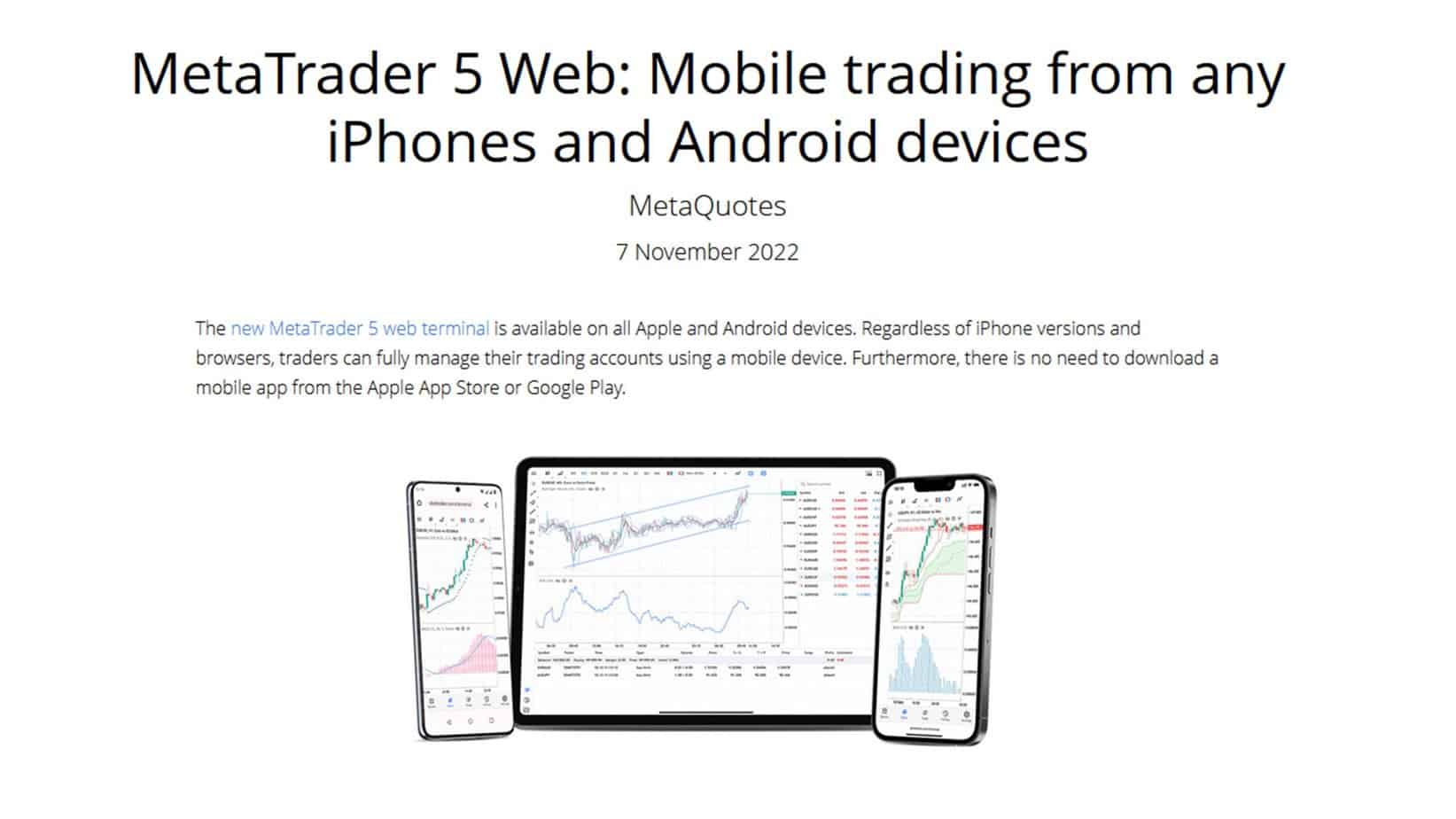 MT5 web app for iPhone and android