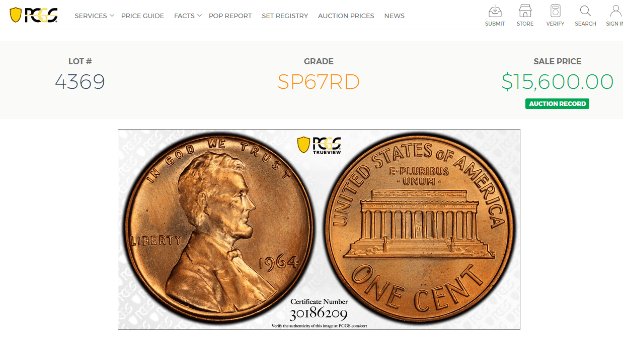 SMS penny 1964 worth $15600 on auction