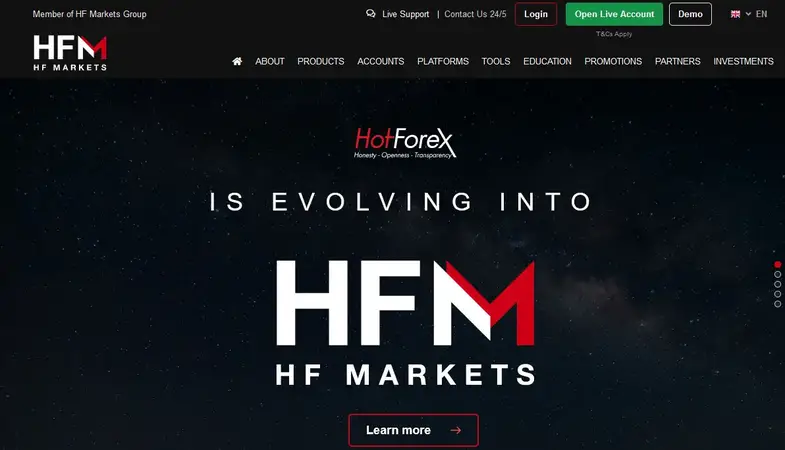 HF Markets homepage screenshot