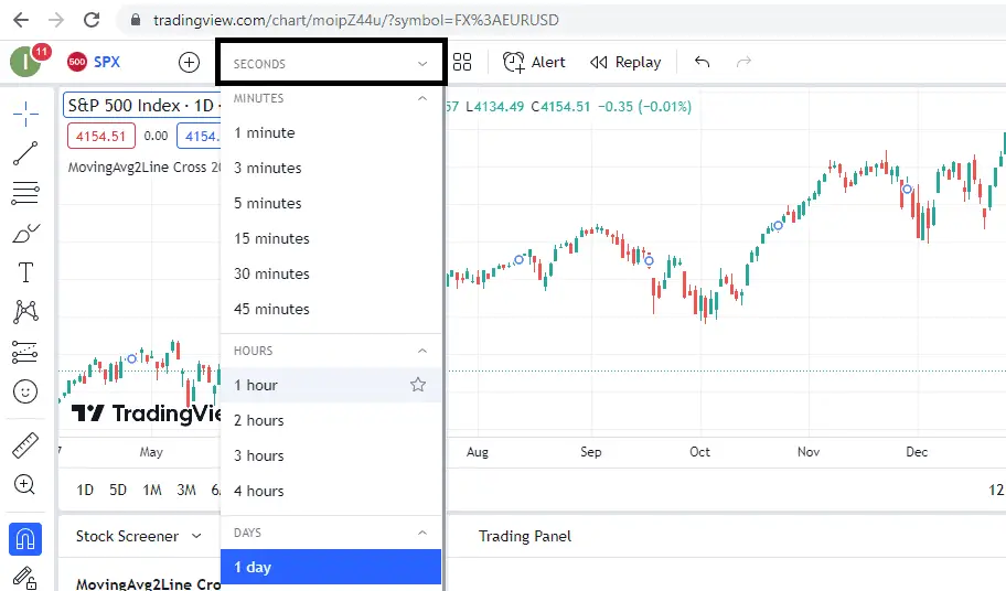 change tradingview timeframe