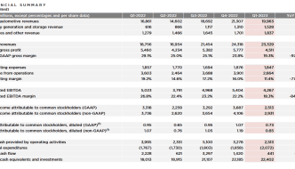 Tesla stock financial summary in 2023