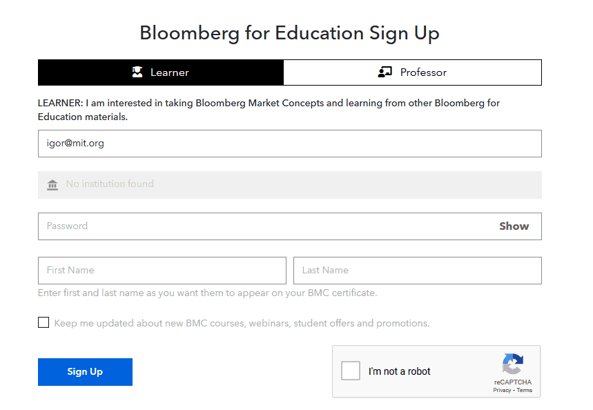 How to access the Bloomberg terminal for free using Bloomber Education - screenshot