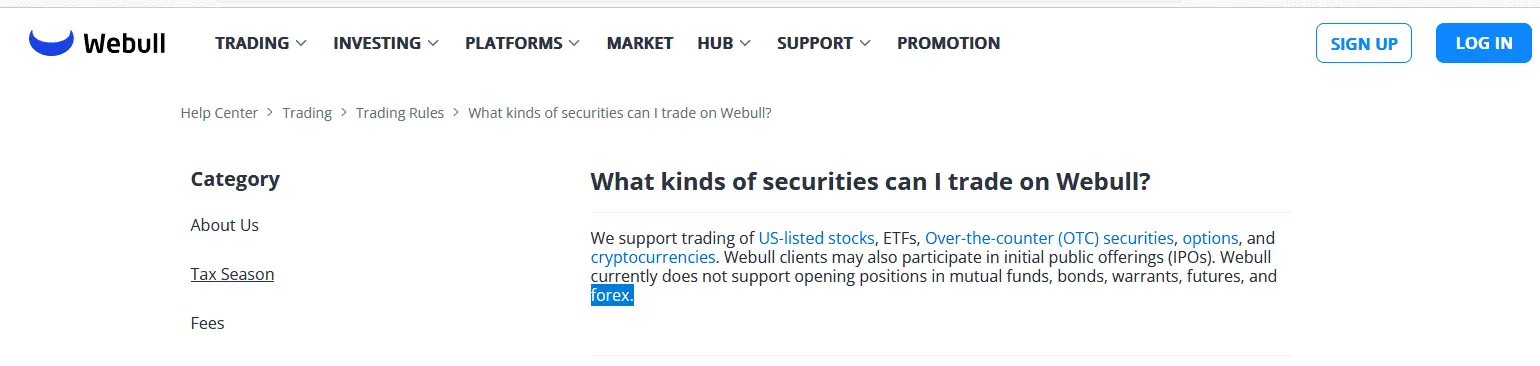 webull proof that platform does not offer forex
